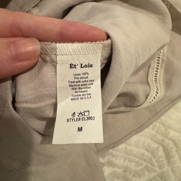 Et’Lois cream linen blouse 3/4 length sleeves natural fiber - Picture 5 of 7